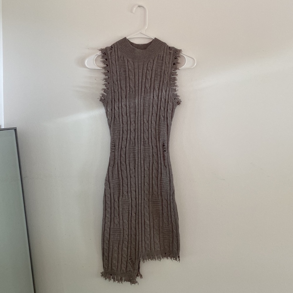Tan, tight professional dress